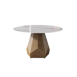 Marbella Sintered Stone Dining Table | 53" White Gloss Round With Metal Base