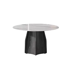 Marbella Sintered Stone Dining Table | 53" White Gloss Round With Metal Base
