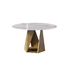 Marbella Sintered Stone Dining Table | 53" White Gloss Round With Metal Base
