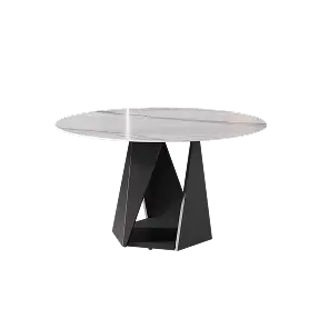 Marbella Sintered Stone Dining Table | 53" White Gloss Round With Metal Base