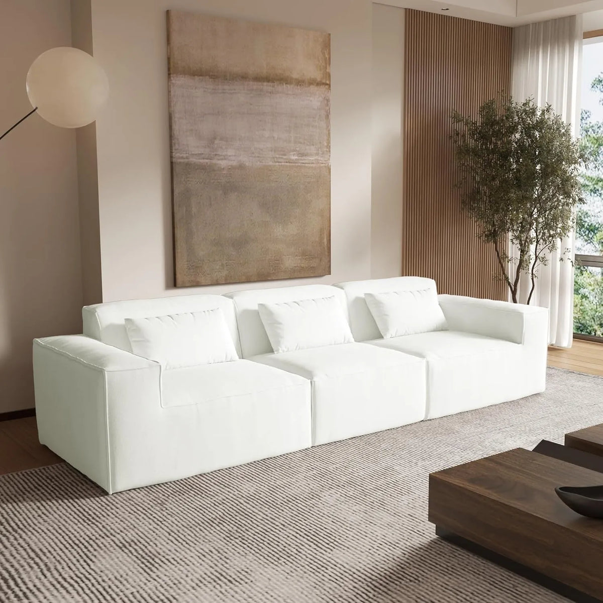 Sofá modular seccional Matrix de 3 plazas color beige | 3 piezas, tela Cloud Velvet, ideal para apartamentos