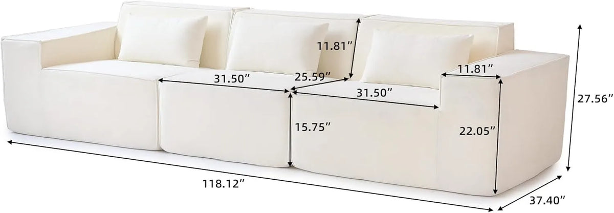 Sofá modular seccional Matrix de 3 plazas color beige | 3 piezas, tela Cloud Velvet, ideal para apartamentos