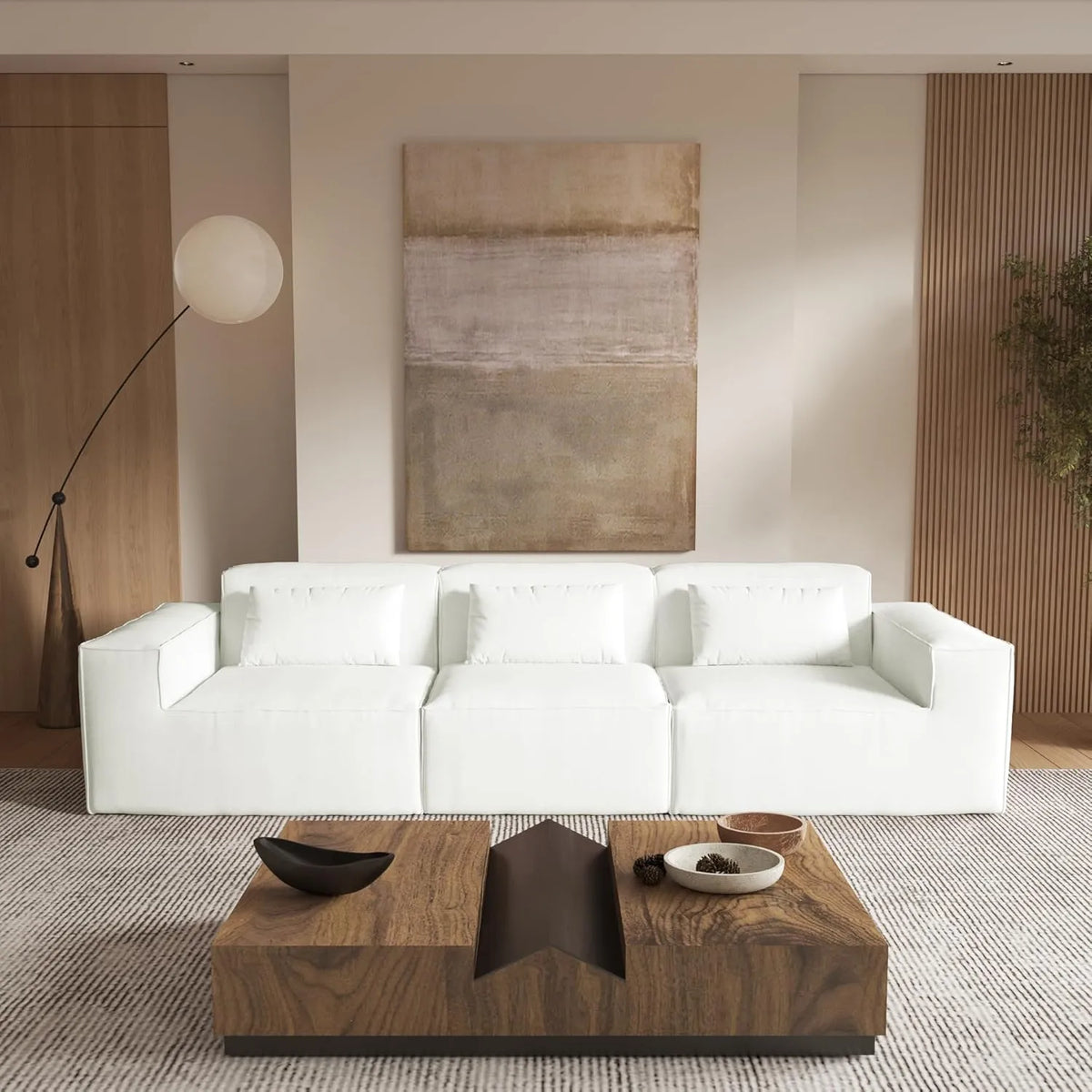 Sofá modular seccional Matrix de 3 plazas color beige | 3 piezas, tela Cloud Velvet, ideal para apartamentos