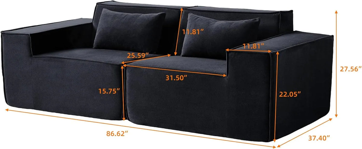Sofá modular de dos plazas Matrix negro | 2 piezas, tela Cloud Velvet, diseño compacto