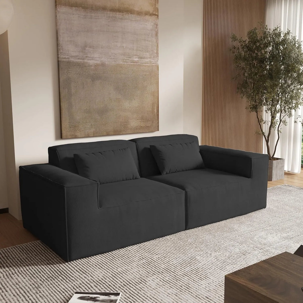 Sofá modular de dos plazas Matrix negro | 2 piezas, tela Cloud Velvet, diseño compacto