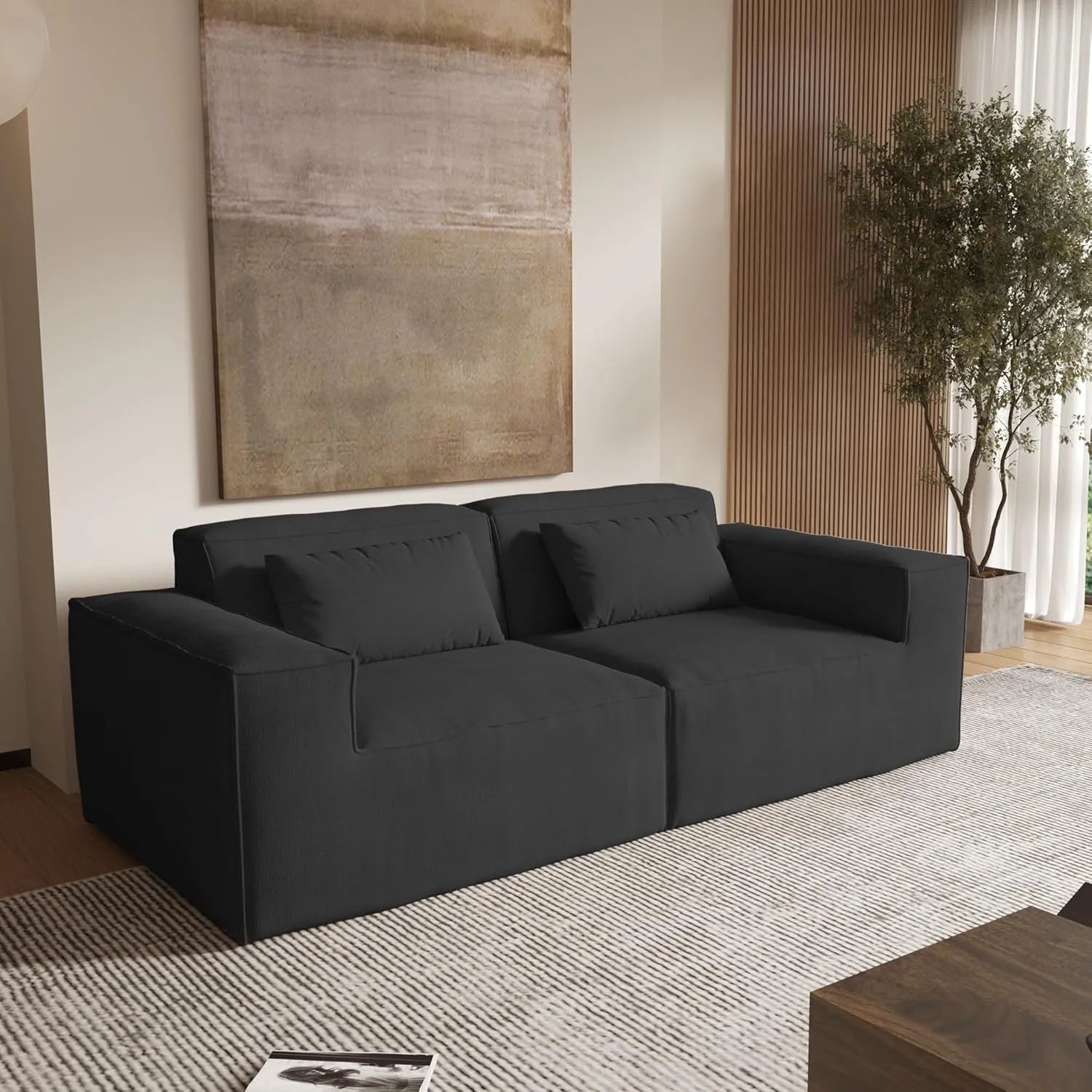 Matrix 2-Seater Black Modular Loveseat | 2-Piece, Cloud Velvet Fabric, Compact Design