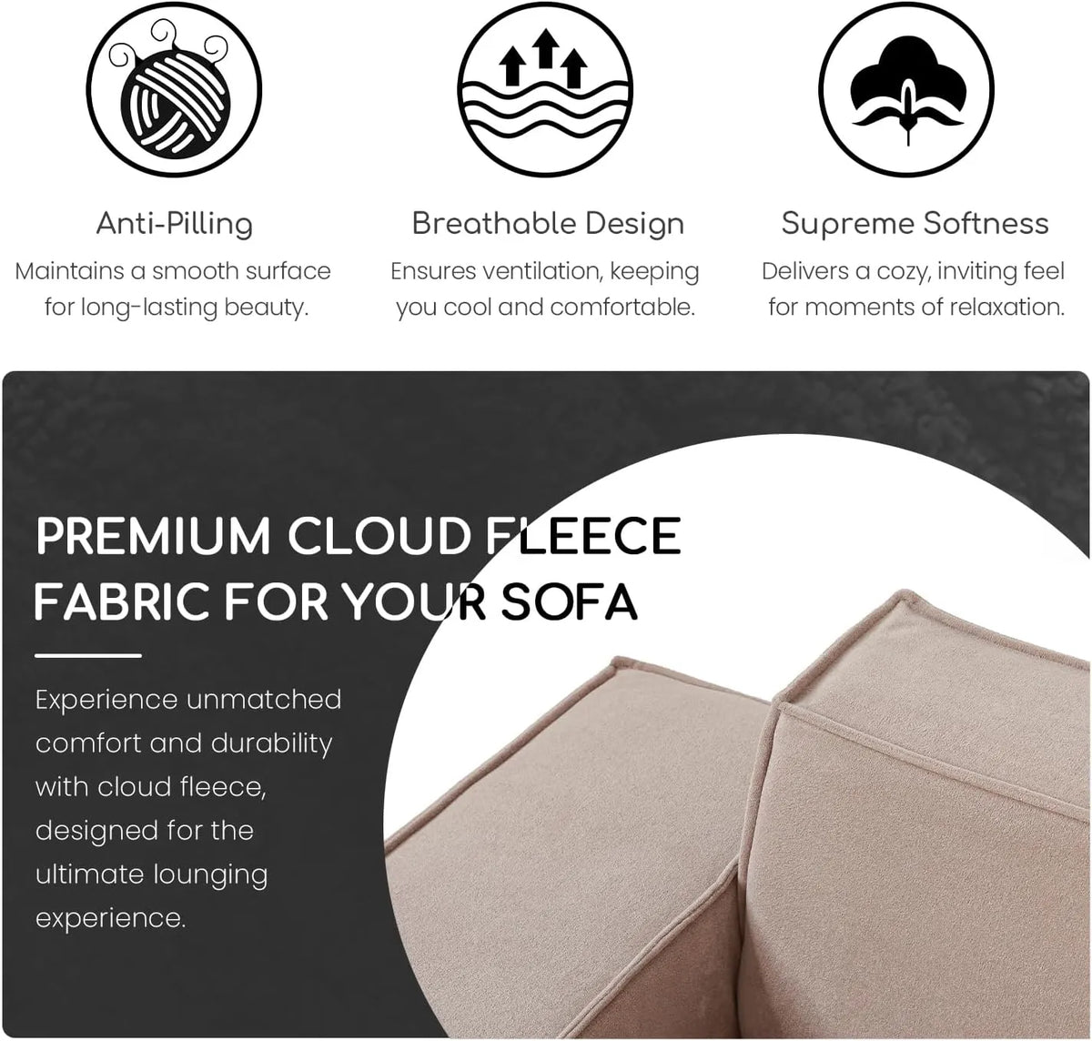 Sofá modular en forma de L Matrix de 3 plazas, color marrón | 4 piezas (incluye 1 otomana), tapizado en terciopelo Cloud, diseño espacioso.