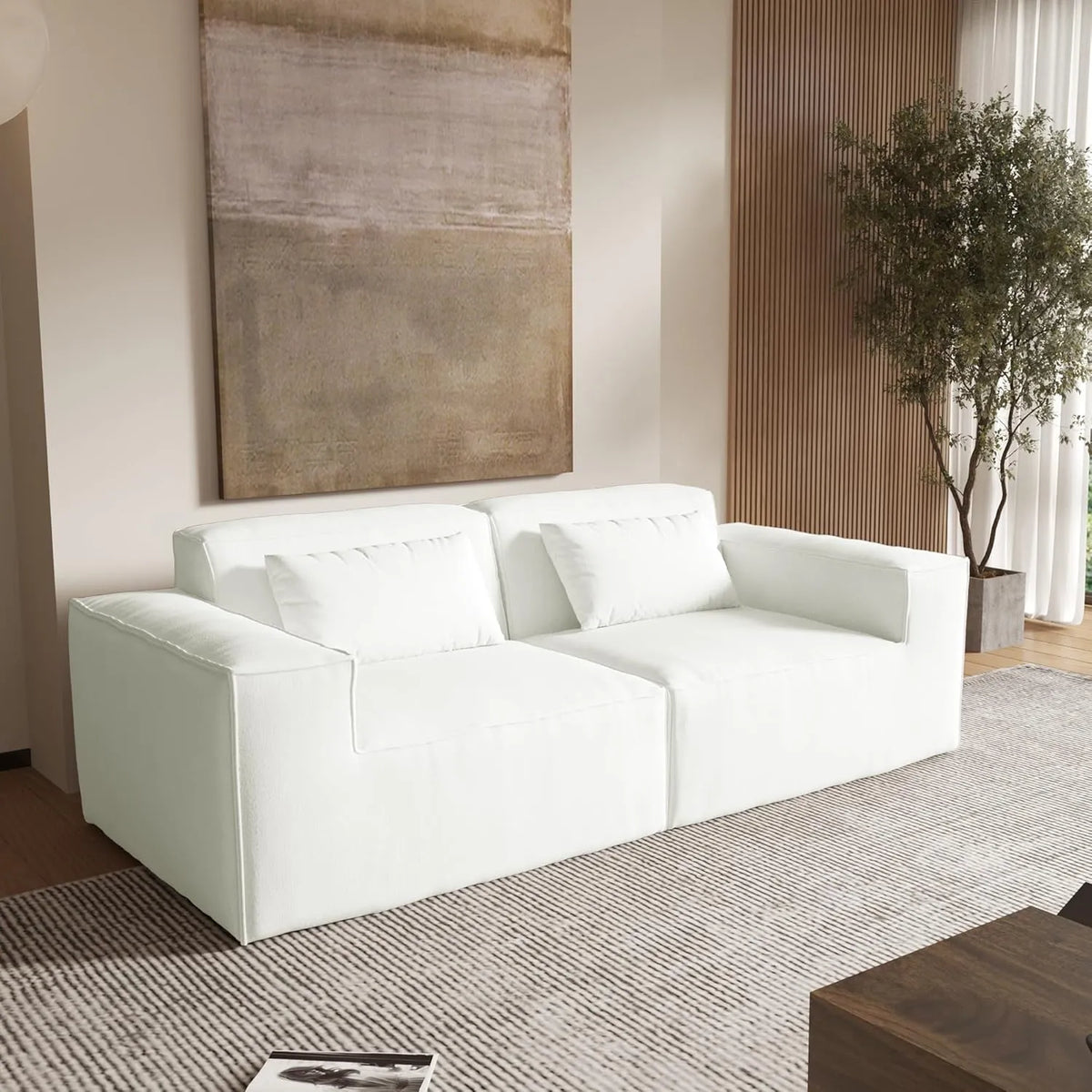 Sofá modular de dos plazas Matrix color beige | 2 piezas, tela Cloud Velvet, ideal para apartamentos