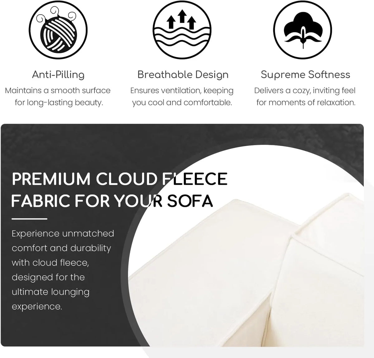 Matrix 2-Seater Beige Modular Chaise Sectional | 3-Piece (includes 1 Ottoman), Cloud Velvet Fabric, Apartment Friendly