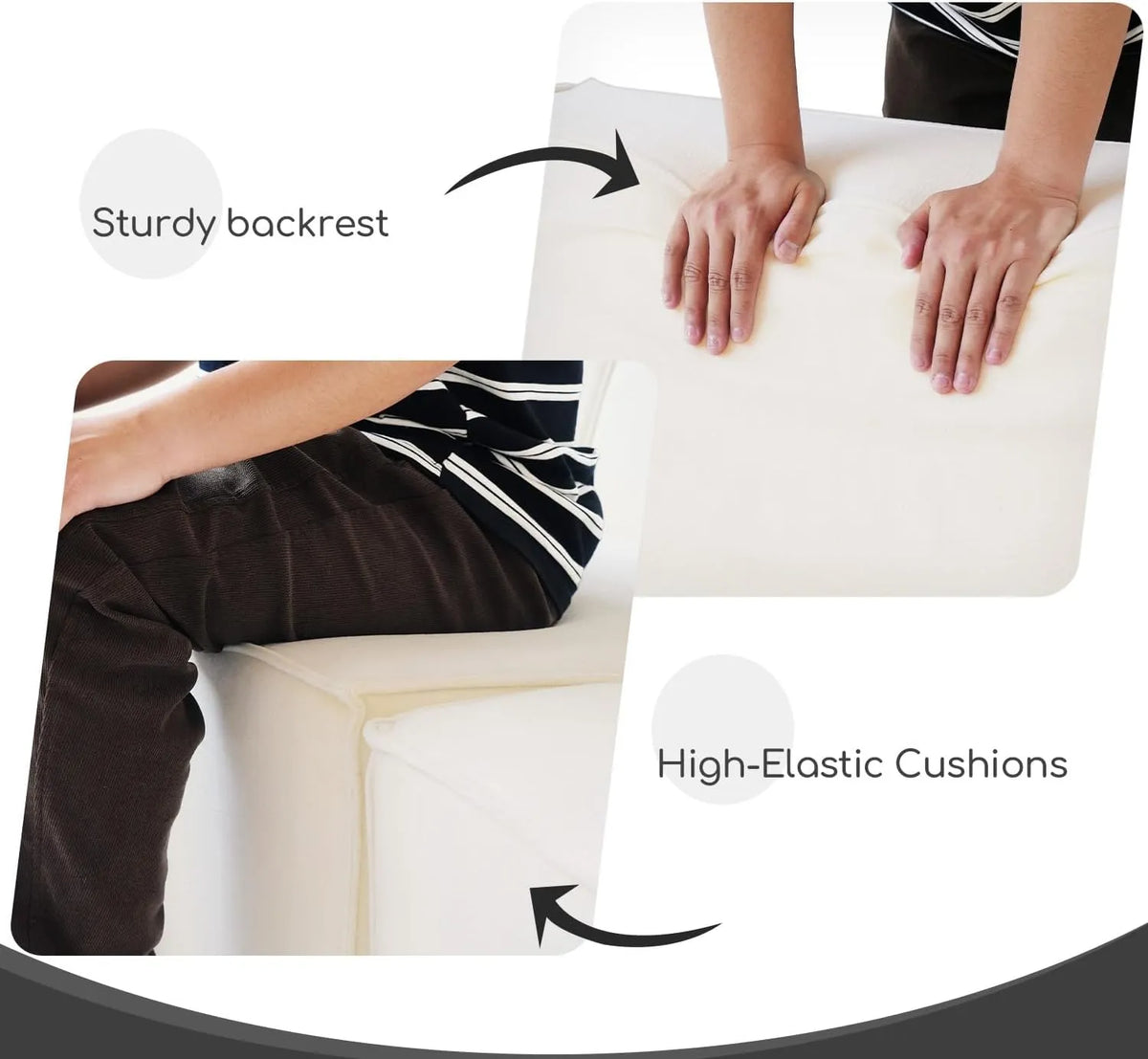 Matrix 2-Seater Beige Modular Chaise Sectional | 3-Piece (includes 1 Ottoman), Cloud Velvet Fabric, Apartment Friendly