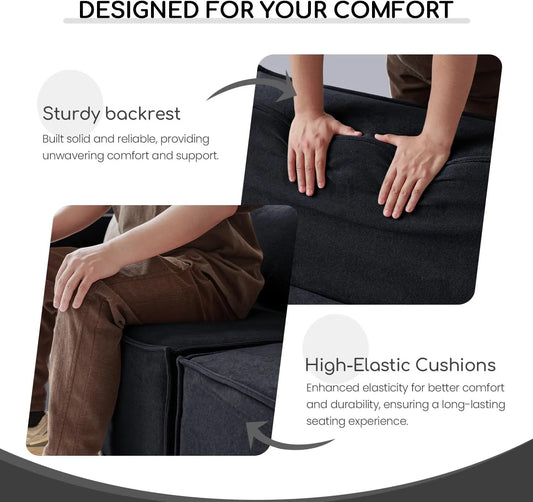 Matrix Classic Sectional Sofas | Black Corduroy U shaped Sectionals 4-seaters with 1 Ottoman