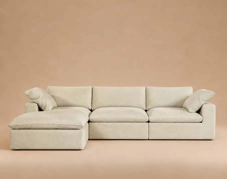 Deluxe Cloud 3-Seater Khaki Storage L-Shaped Sectional | 4-Piece (includes 1 Ottoman), Cotton and Linen Fabric, Washable Covers