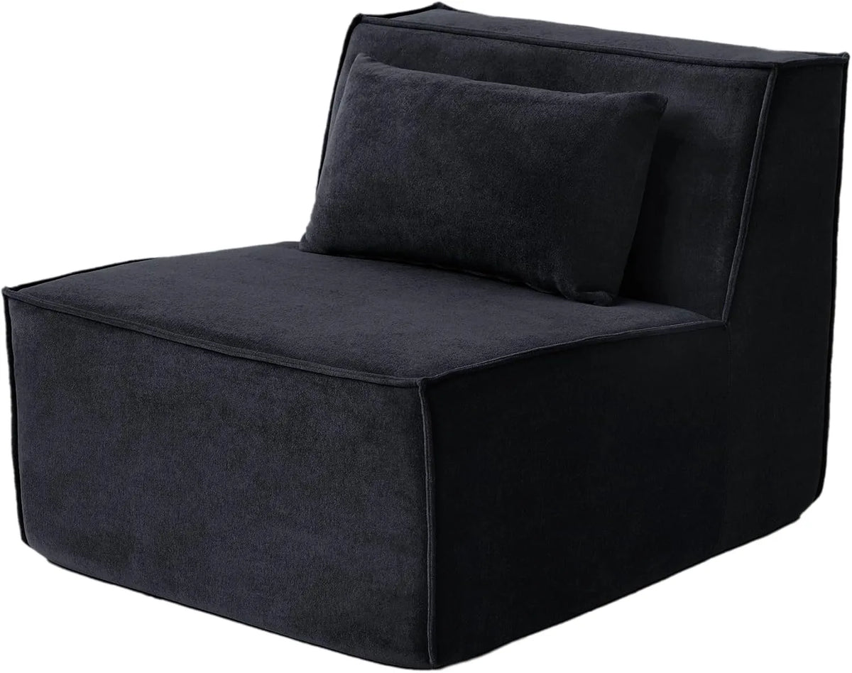 Matrix 1-Seater Black Modular Single Sofa | 1-Piece, Cloud Velvet Fabric, Apartment Friendly