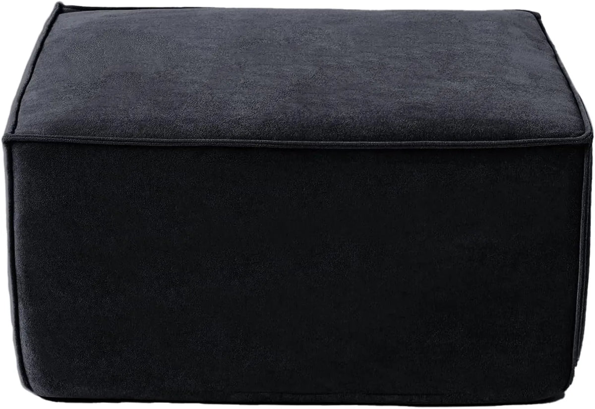 Matrix Black Modular Ottoman | 1-Piece, Cloud Velvet Fabric, Apartment Friendly
