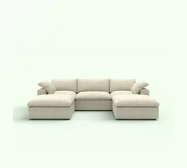 Sofás seccionales Deluxe Premium Cloud | Seccionales en forma de U de 5 piezas de algodón y lino color caqui, 3 plazas, 120