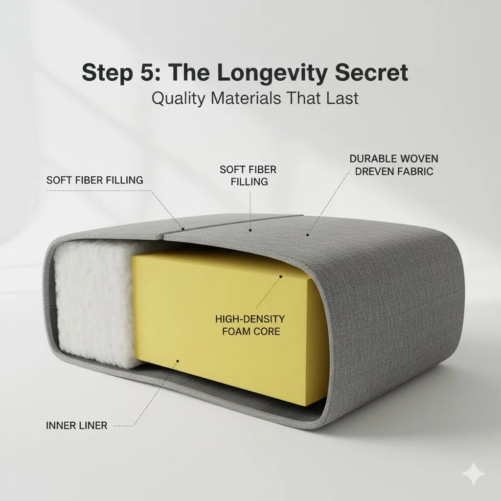 You should check for sofa longevity with quality materials like a high-density foam core