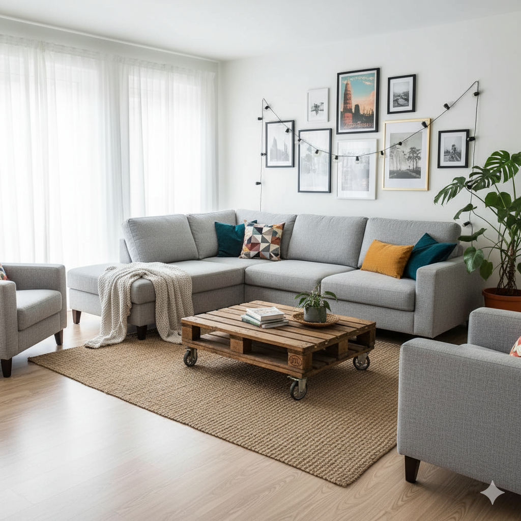 Stylish budget-friendly fabric sofa in a chic room