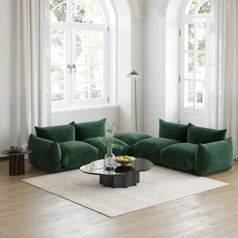 Matrix Modern Sectional Sofas | Green Chenille Couch Sectionals 4-seaters with 1 Ottoman