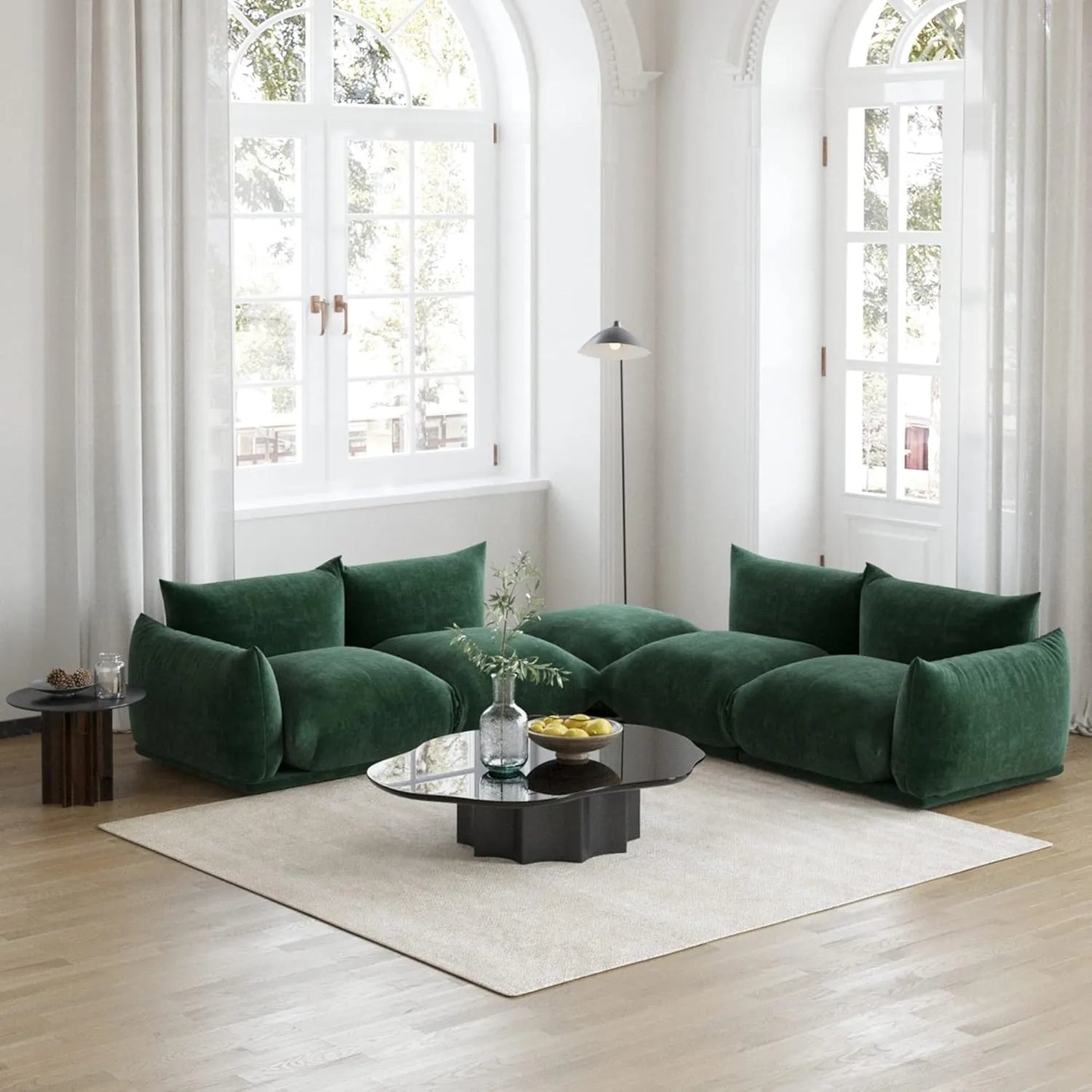Matrix Modern Sectional Sofas | Green Chenille Couch Sectionals 4-seaters with 1 Ottoman