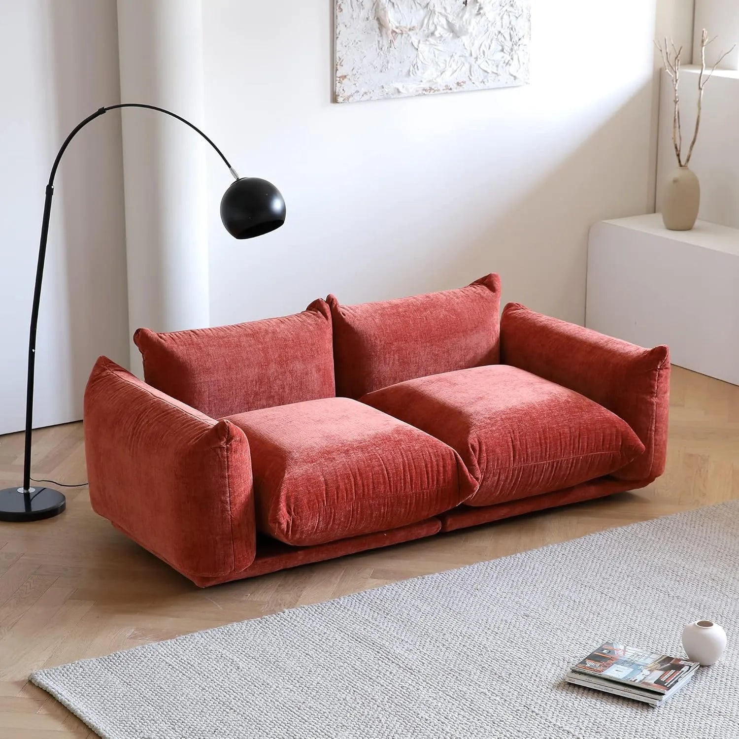 Matrix 2-Seater Orange Modular Loveseat | 2-Piece, Chenille Fabric, Small Space