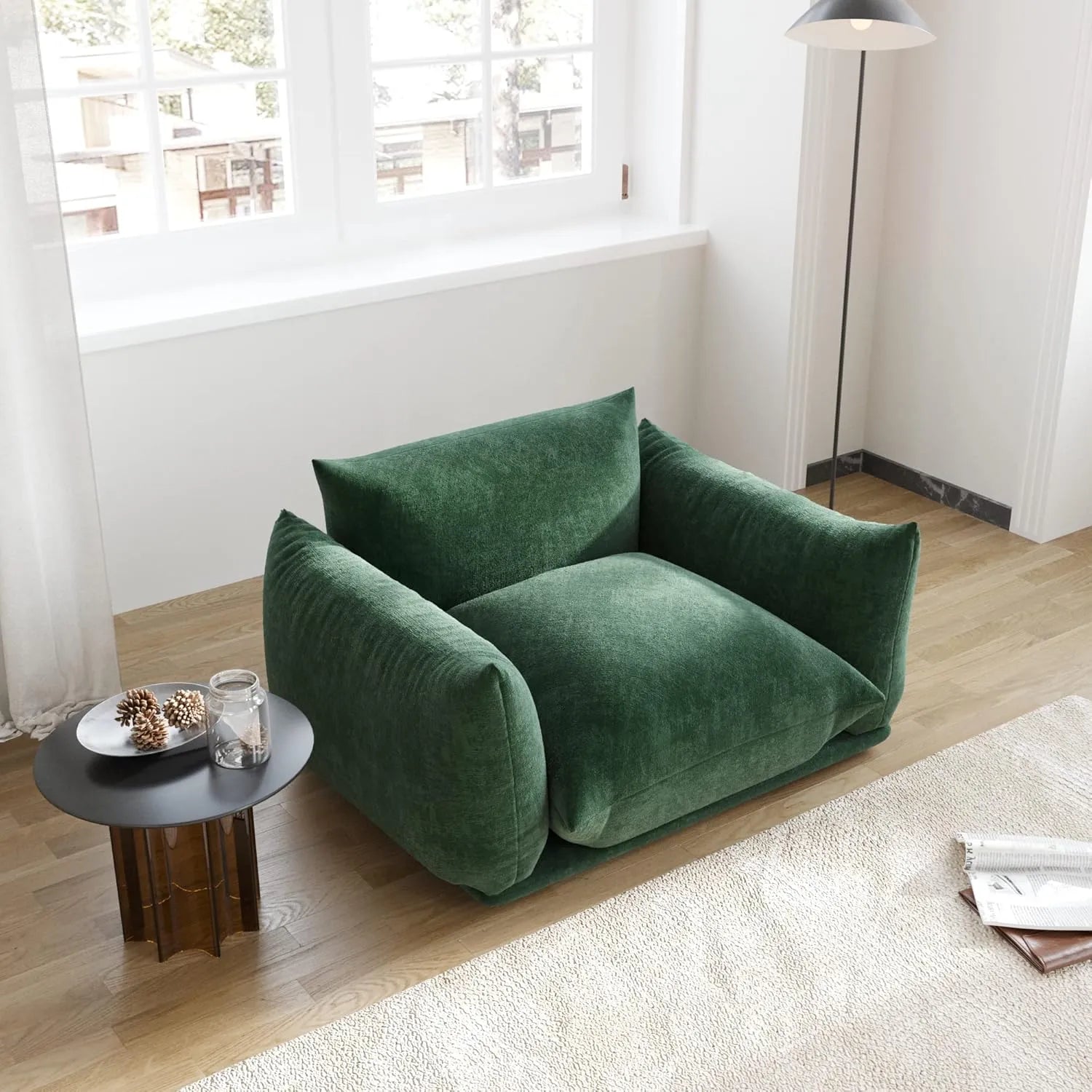 Sofá modular individual Matrix de 1 plaza, color verde | 1 pieza, tela de chenilla, para espacios pequeños