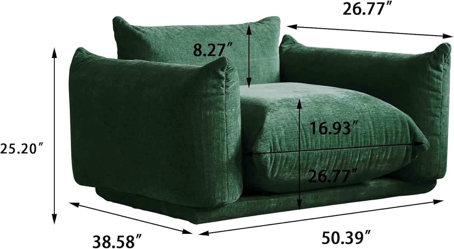 Sofá modular individual Matrix de 1 plaza, color verde | 1 pieza, tela de chenilla, para espacios pequeños