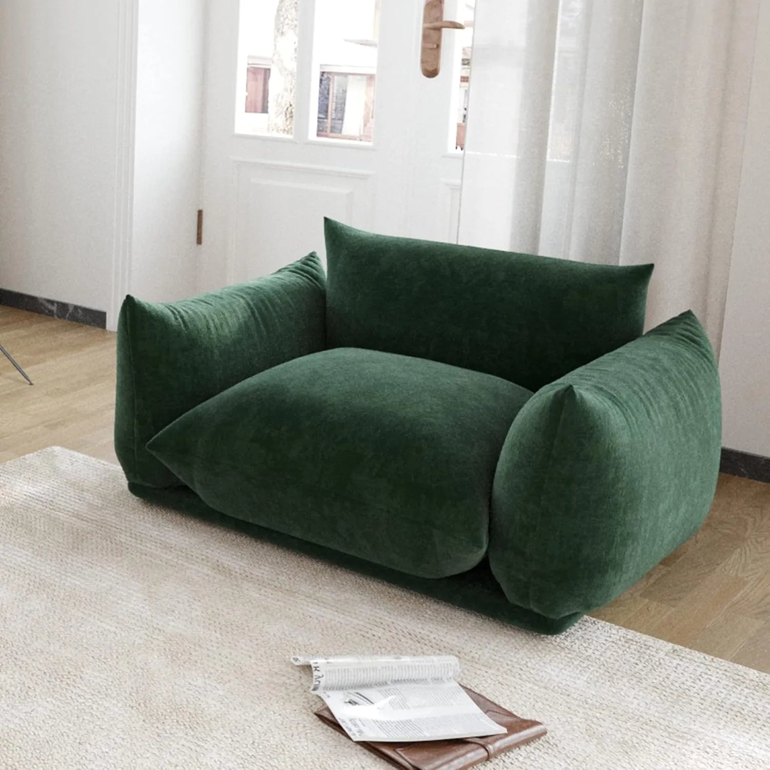 Sofá modular individual Matrix de 1 plaza, color verde | 1 pieza, tela de chenilla, para espacios pequeños