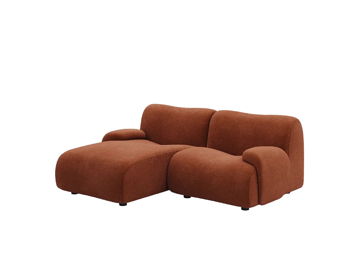 Teddy Fleece 2-Seater Rust Red Small Space Chaise Sectional | 2-Piece, Modular Design, Fixed Upholstery, Low Pillow Arm