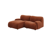 Teddy Fleece 2-Seater Rust Red Small Space Chaise Sectional | 2-Piece, Modular Design, Fixed Upholstery, Low Pillow Arm