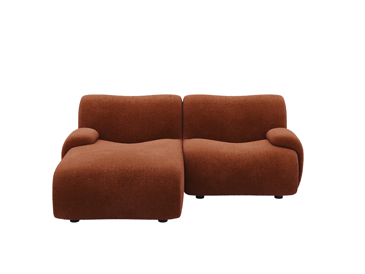 Teddy Fleece 2-Seater Rust Red Small Space Chaise Sectional | 2-Piece, Modular Design, Fixed Upholstery, Low Pillow Arm