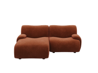 Teddy Fleece 2-Seater Rust Red Small Space Chaise Sectional | 2-Piece, Modular Design, Fixed Upholstery, Low Pillow Arm