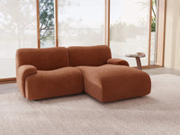 Teddy Fleece 2-Seater Rust Red Small Space Chaise Sectional | 2-Piece, Modular Design, Fixed Upholstery, Low Pillow Arm