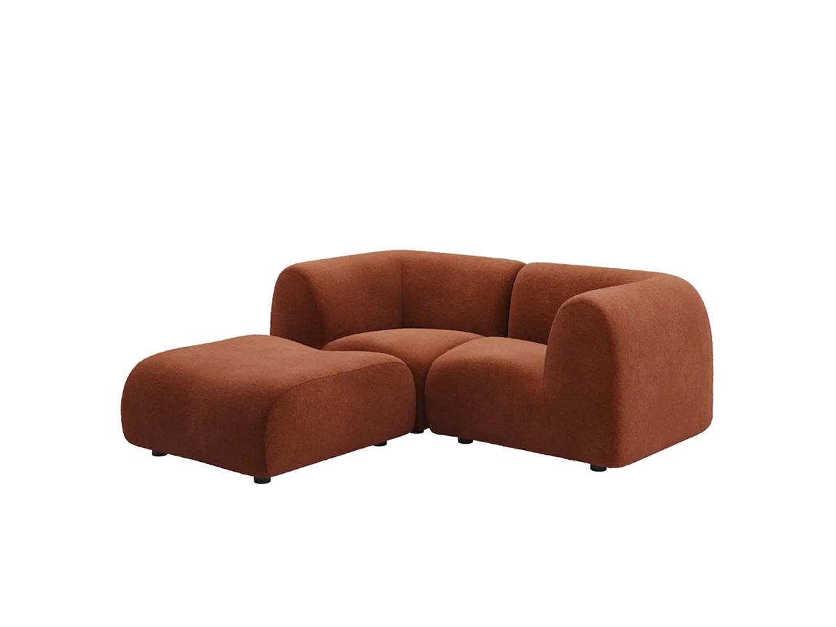 Teddy Fleece 2-Seater Rust Red Small Space Chaise Sectional | 3-Piece (Includes 1 Ottoman), Modular Design, Fixed Upholstery, Low Pillow Arm