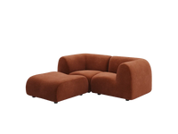 Teddy Fleece 2-Seater Rust Red Small Space Chaise Sectional | 3-Piece (Includes 1 Ottoman), Modular Design, Fixed Upholstery, Low Pillow Arm