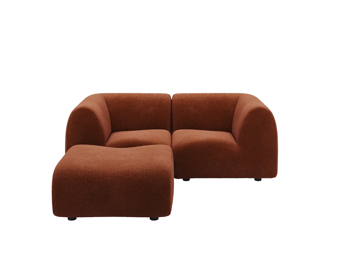 Teddy Fleece 2-Seater Rust Red Small Space Chaise Sectional | 3-Piece (Includes 1 Ottoman), Modular Design, Fixed Upholstery, Low Pillow Arm