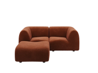 Teddy Fleece 2-Seater Rust Red Small Space Chaise Sectional | 3-Piece (Includes 1 Ottoman), Modular Design, Fixed Upholstery, Low Pillow Arm