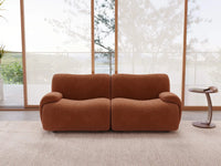 Teddy Fleece 2-Seater Rust Red Small Space Loveseat | 2-Piece, Modular Design, Fixed Upholstery, Low Pillow Arm