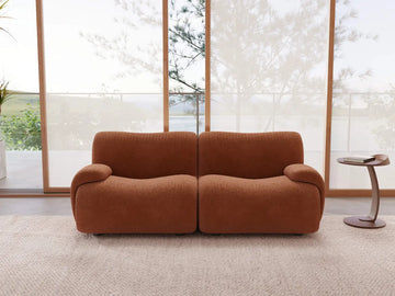 Teddy Fleece 2-Seater Rust Red Small Space Loveseat | 2-Piece, Modular Design, Fixed Upholstery, Low Pillow Arm
