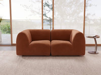 Teddy Fleece 2-Seater Rust Red Small Space Loveseat | 2-Piece, Modular Design, Fixed Upholstery, Low Pillow Arm