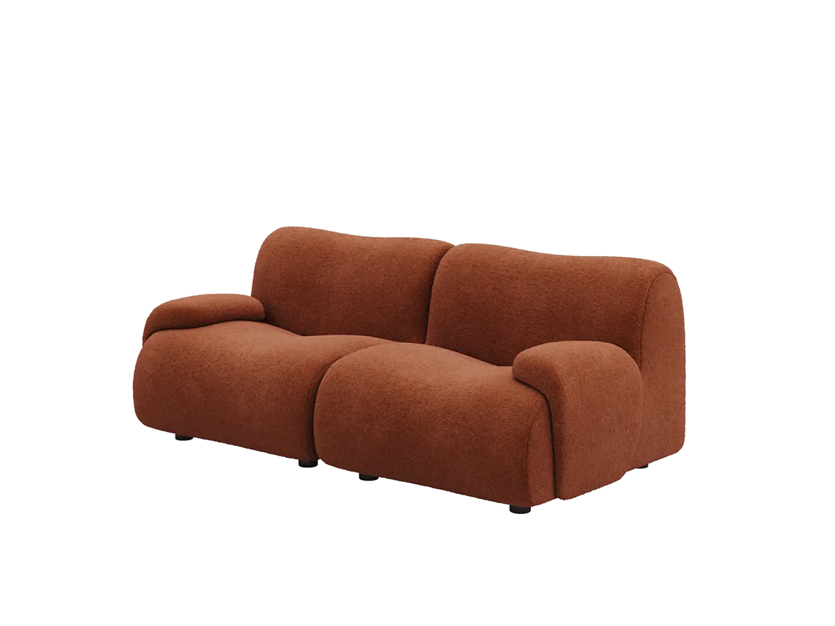 Teddy Fleece 2-Seater Rust Red Small Space Loveseat | 2-Piece, Modular Design, Fixed Upholstery, Low Pillow Arm