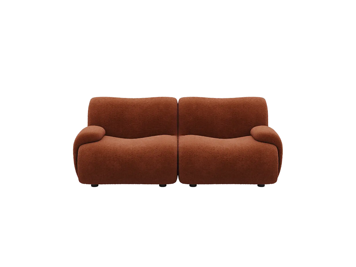 Teddy Fleece 2-Seater Rust Red Small Space Loveseat | 2-Piece, Modular Design, Fixed Upholstery, Low Pillow Arm