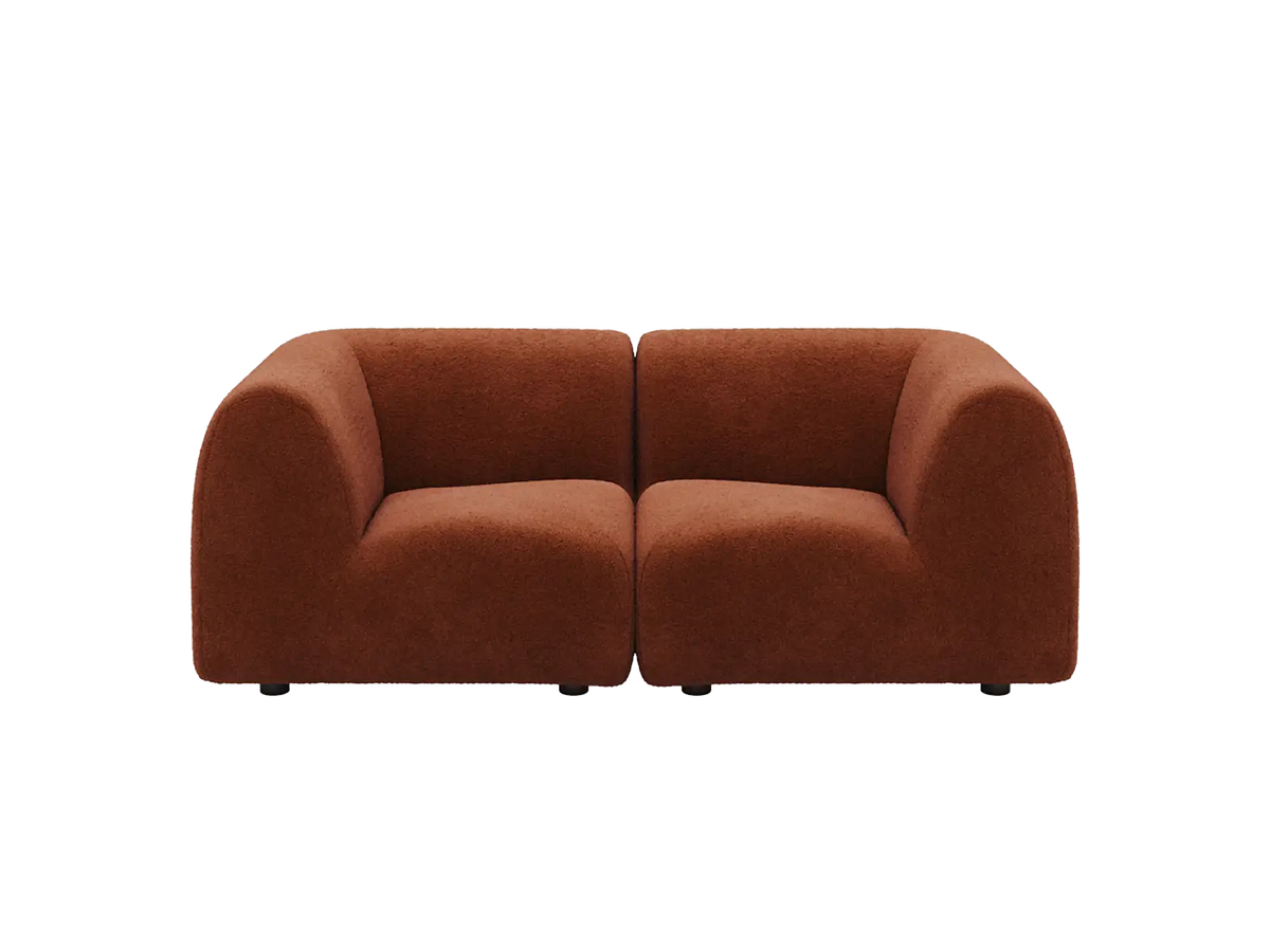 Teddy Fleece 2-Seater Rust Red Small Space Loveseat | 2-Piece, Modular Design, Fixed Upholstery, Low Pillow Arm