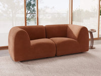 Teddy Fleece 2-Seater Rust Red Small Space Loveseat | 2-Piece, Modular Design, Fixed Upholstery, Low Pillow Arm
