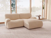 Teddy Fleece 2-Seater Sand Small Space Chaise Sectional | 2-Piece, Modular Design, Fixed Upholstery, Low Pillow Arm