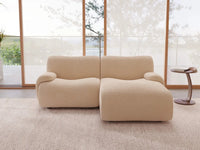 Teddy Fleece 2-Seater Sand Small Space Chaise Sectional | 2-Piece, Modular Design, Fixed Upholstery, Low Pillow Arm