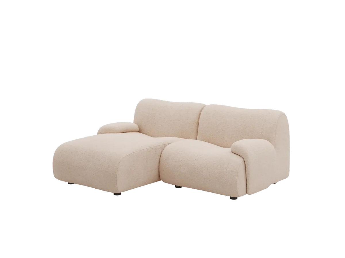 Teddy Fleece 2-Seater Sand Small Space Chaise Sectional | 2-Piece, Modular Design, Fixed Upholstery, Low Pillow Arm