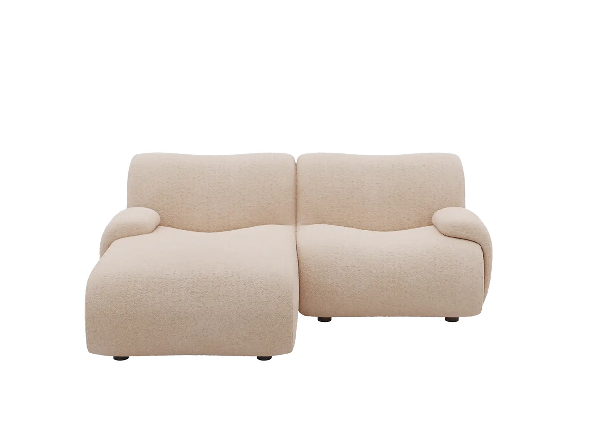 Teddy Fleece 2-Seater Sand Small Space Chaise Sectional | 2-Piece, Modular Design, Fixed Upholstery, Low Pillow Arm