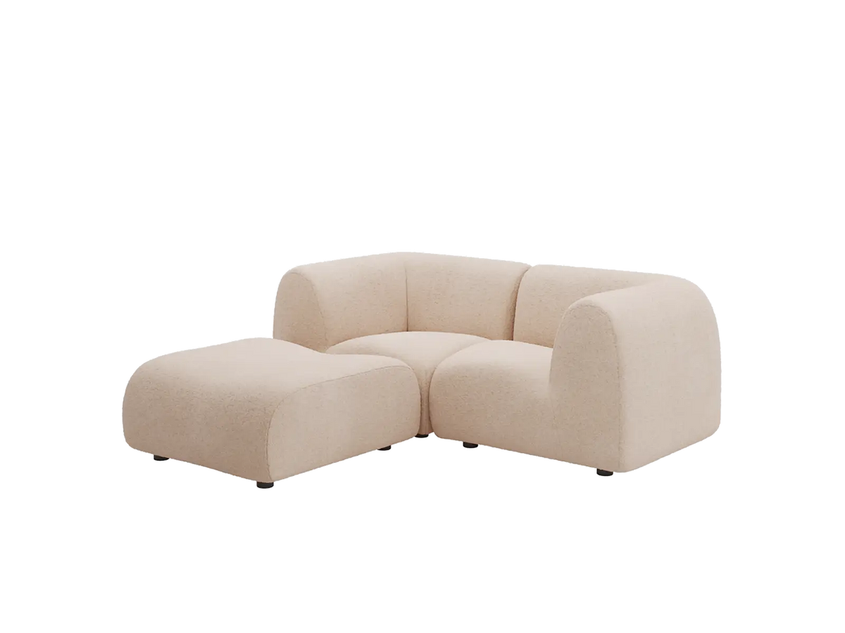 Teddy Fleece 2-Seater Sand Small Space Chaise Sectional | 3-Piece (Includes 1 Ottoman), Modular Design, Fixed Upholstery, Low Pillow Arm