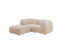 Teddy Fleece 2-Seater Sand Small Space Chaise Sectional | 3-Piece (Includes 1 Ottoman), Modular Design, Fixed Upholstery, Low Pillow Arm