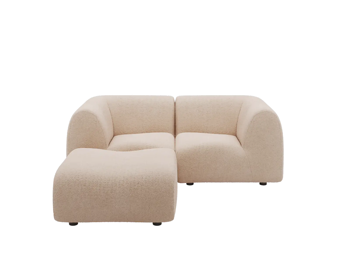 Teddy Fleece 2-Seater Sand Small Space Chaise Sectional | 3-Piece (Includes 1 Ottoman), Modular Design, Fixed Upholstery, Low Pillow Arm